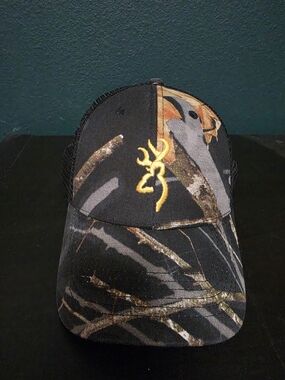 Browning Camo Trucker Hat with Gold Logo
